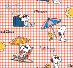 Cretonne Kids Snoopy Am Strand Gingham Rot