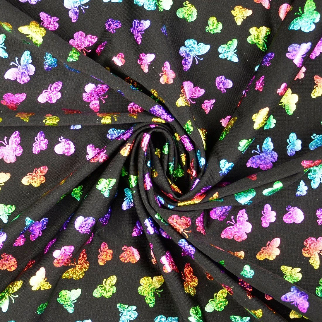 Glänzender Jerseystoff Schmetterling Bunt 2 Glänzender Jerseystoff Schmetterling Bunt – Bild 2