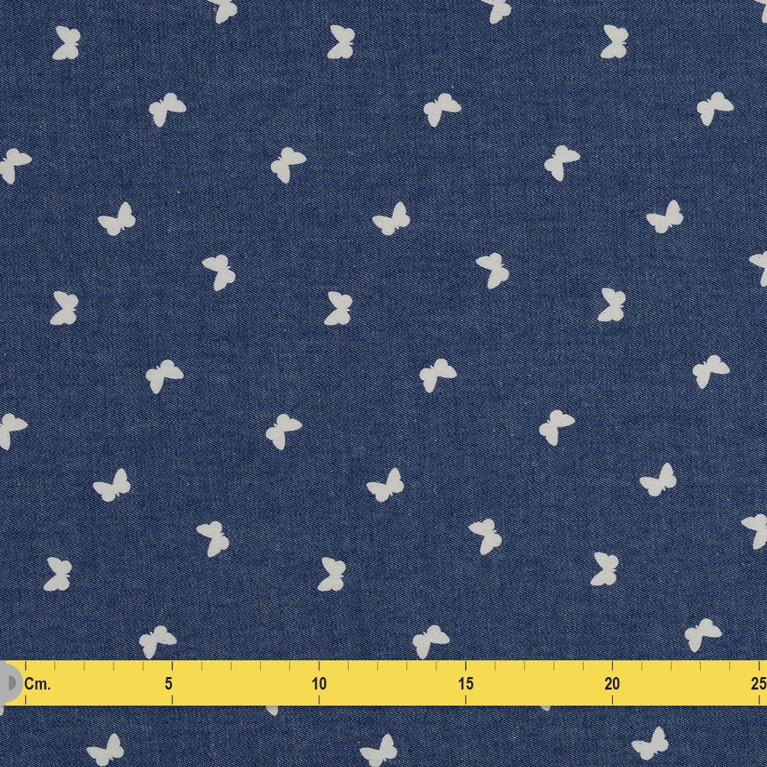 Chambray Baumwolle Schmetterlinge Blau 2 Chambray Baumwolle Schmetterlinge Blau – Bild 2