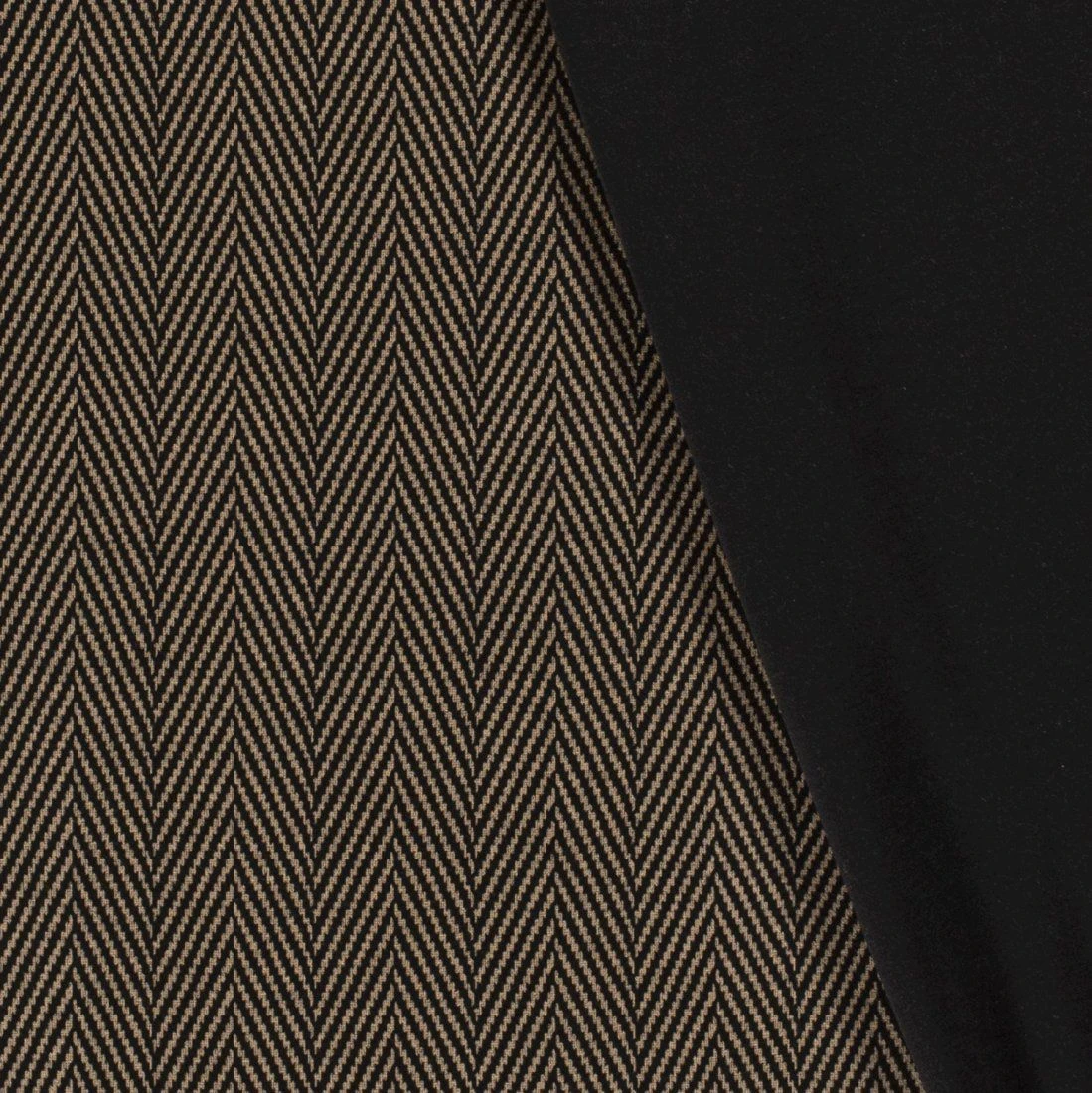Jersey Milano Polyester Fischgrätenmuster Beige Schwarz 2 Jersey Milano Polyester Fischgrätenmuster Beige Schwarz – Bild 2