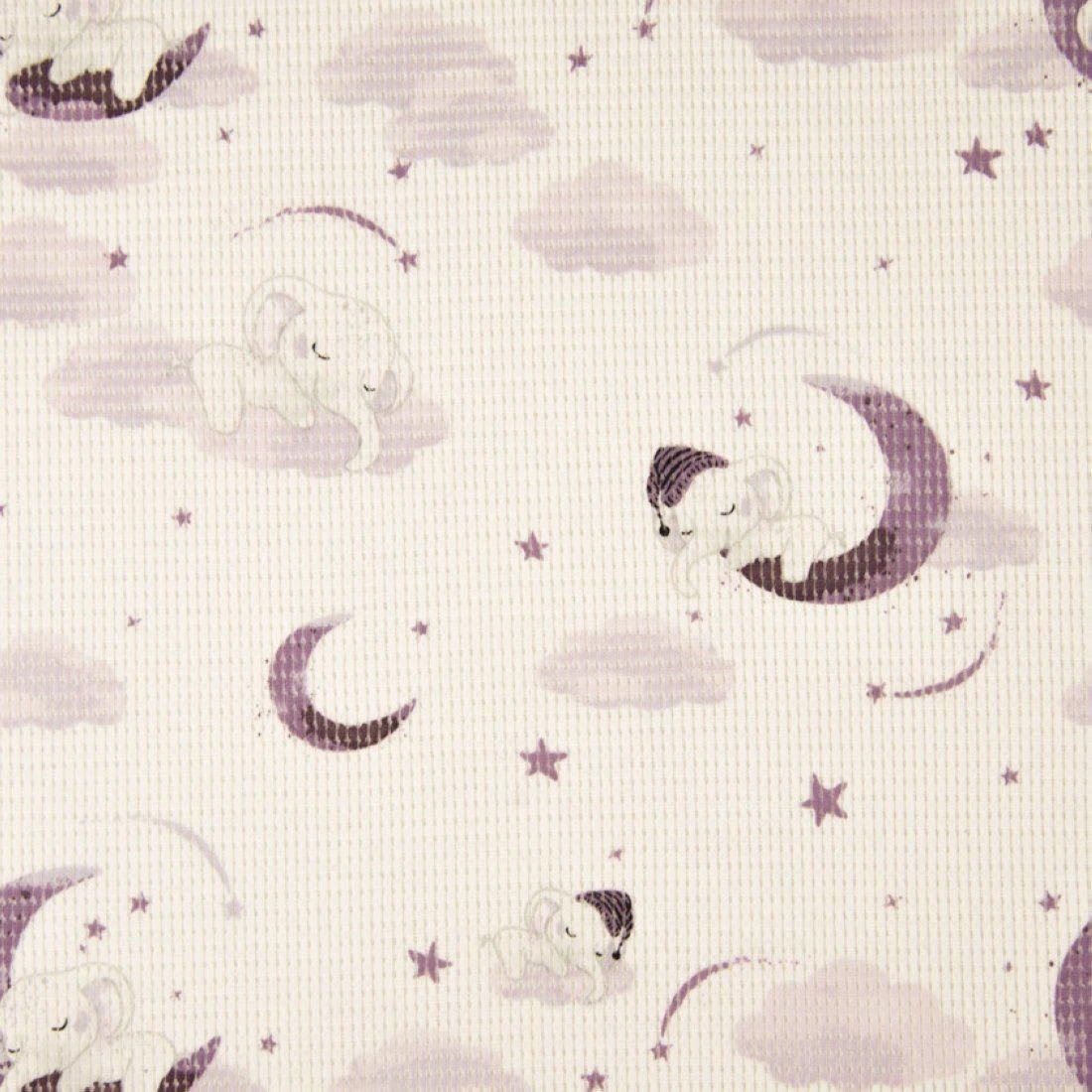 Jersey Baumwolle Geprägt Ecru Elefanten Malve 1 Jersey Baumwolle Geprägt Ecru Elefanten Malve