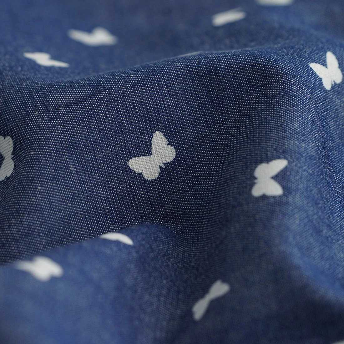 Chambray Baumwolle Schmetterlinge Blau 1 Chambray Baumwolle Schmetterlinge Blau
