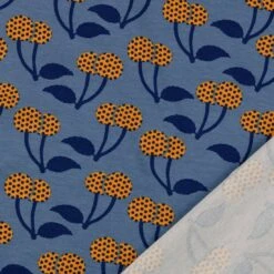 Baumwolljersey Kirschen Punkte Blau