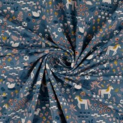 Jersey Bio Baumwolle Poney Blumen Blau