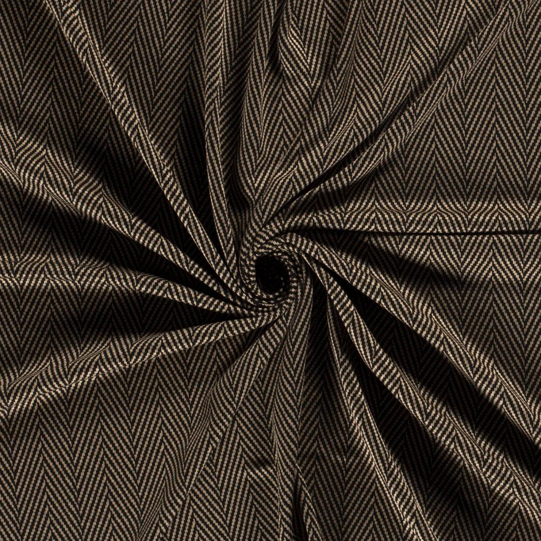 Jersey Milano Polyester Fischgrätenmuster Beige Schwarz 1 Jersey Milano Polyester Fischgrätenmuster Beige Schwarz