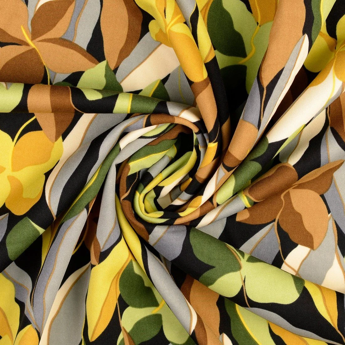 Jersey Scuba Blätter Gelb Grau 1 Jersey Scuba Blätter Gelb Grau