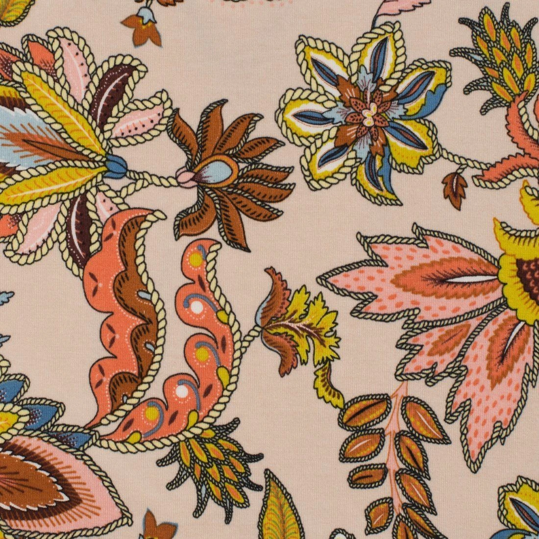 Viskosejersey Indische Blumenbeige 1 Viskosejersey Indische Blumenbeige