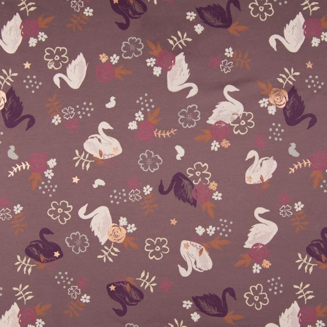 Baumwolljersey Schwäne Malve 1 Baumwolljersey Schwäne Malve