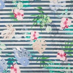 Jersey Viskose Blätter Streifen Blau/Weiß