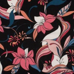 Viskosejersey Blumen 70er Schwarz